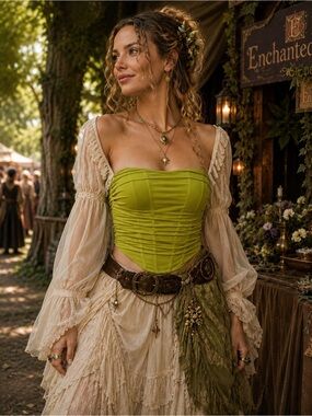 Green Ruched Corset Tube Top XL Fairycore Renaissance Festival Whimsigoth Edgy
